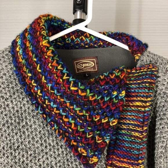 KYBER OUTERWEAR 100% Wool Handmade Textured Chunky Knit Zip Cardigan Jacket Sz L - Picture 8 of 15